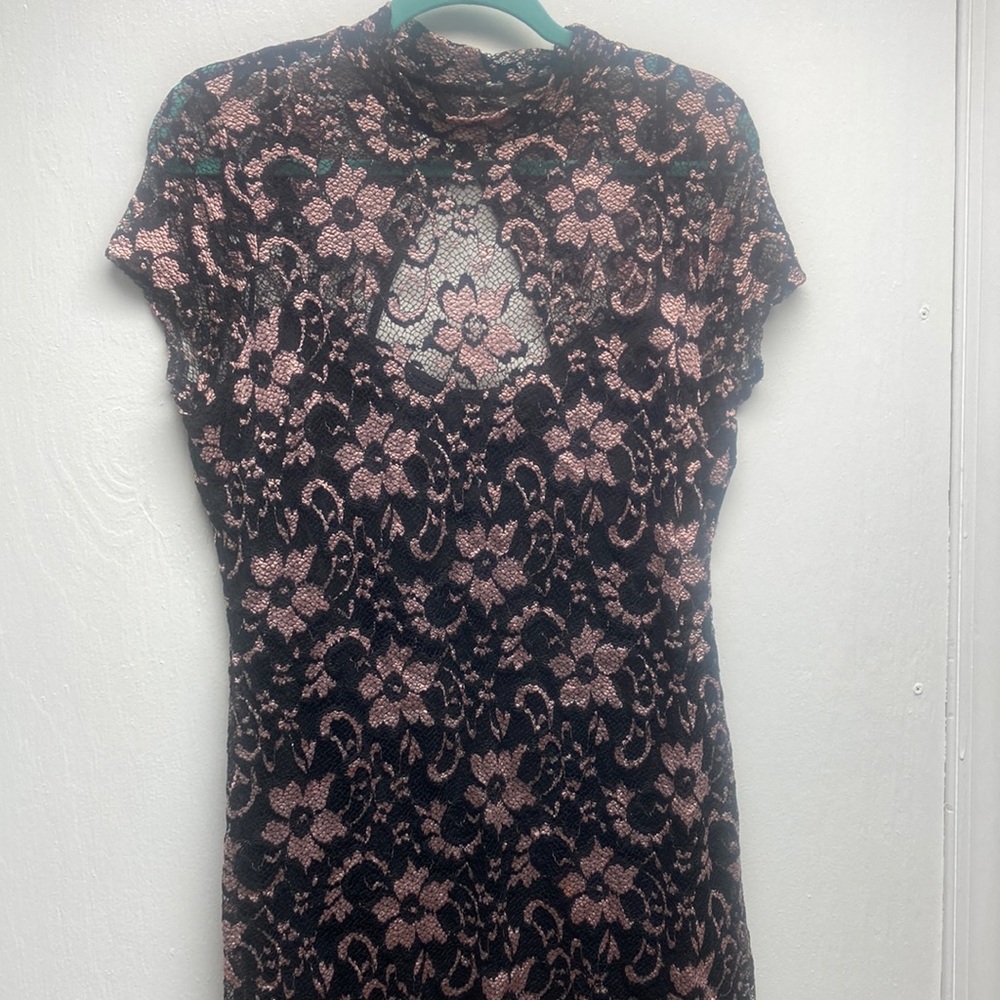 Sexy black lace dress with pale pink